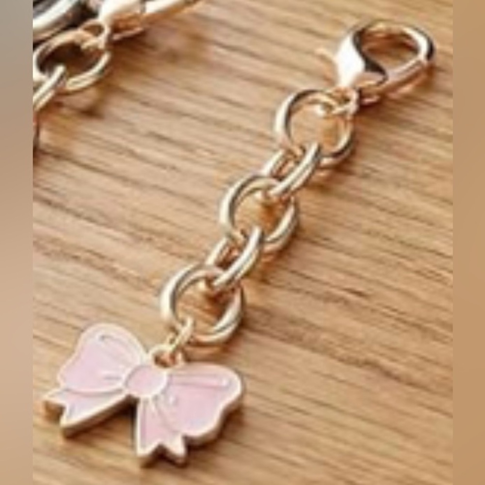 🎀NEW Set of 3❣️Bow Charm Gold & Pink Enamel Mini Bag Charm Zipper Pull Keychain